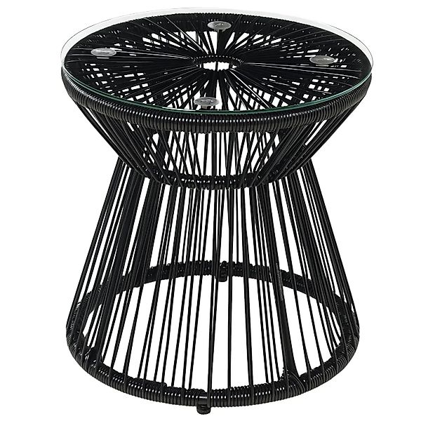 Outsunny Ratten Beistelltisch Eisen PE-Rattan Glas Schwarz 40L x 40B x 42H günstig online kaufen