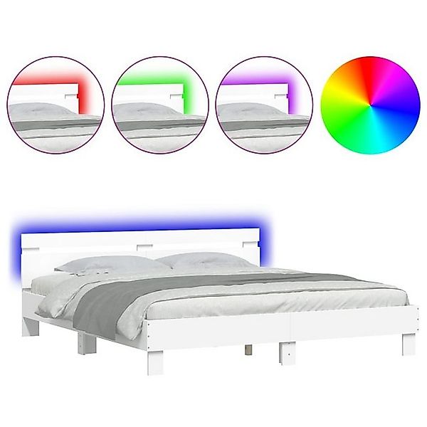 vidaXL Bettgestell Bettgestell mit Kopfteil und LED-Beleuchtung Weiß 200x20 günstig online kaufen