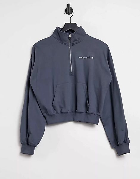 Missguided – Sweatshirt mit halbem Reißverschluss in Grau günstig online kaufen