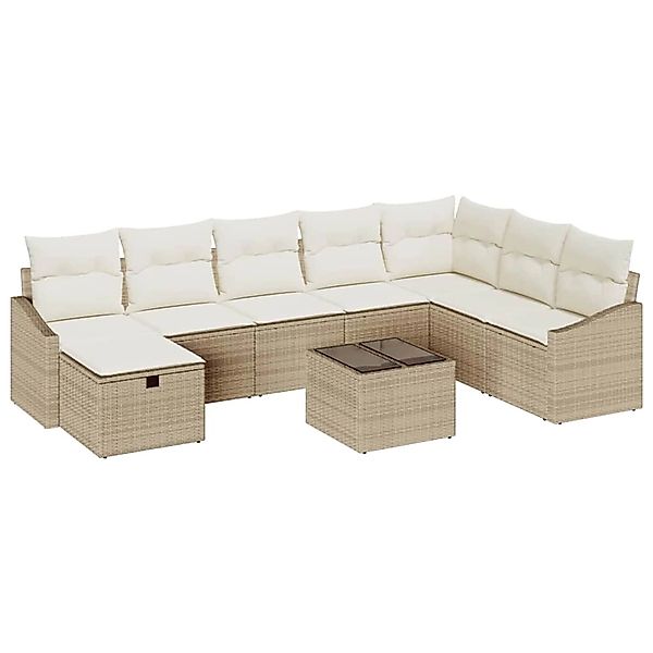 vidaXL Garten-Sofa-Set mit Kissen 9-Tlg Beige Poly Rattan 3359340 günstig online kaufen