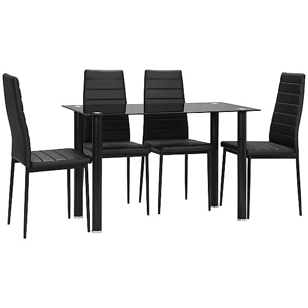 HOMCOM 5-tlg. Essgruppe, Esstisch mit 4 Stühlen, Küchentisch mit Hartglaspl günstig online kaufen