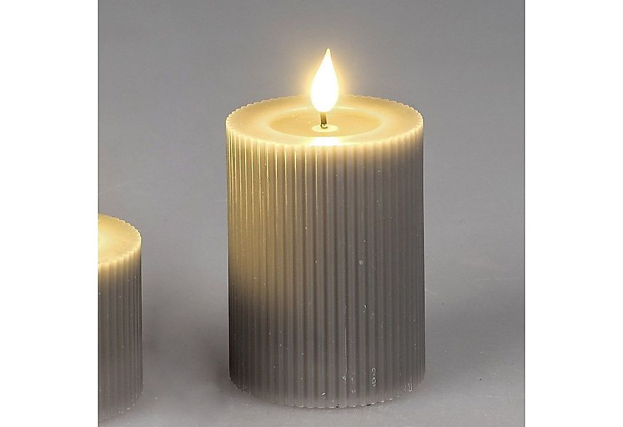 formano LED-Kerze Streifen, Mit Timerfunktion, Grau, Motiv: Rillen günstig online kaufen
