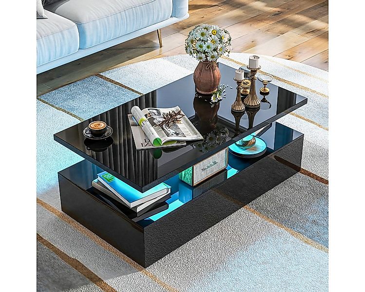 COSTWAY Couchtisch, mit LED 20 Farben, Sofatisch mit Stauraum hochglanz, 11 günstig online kaufen