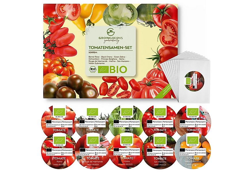 Growgreens Gemüsesamen BIO Tomatensamen Set (10 Sorten) - Tomaten Anzuchtse günstig online kaufen