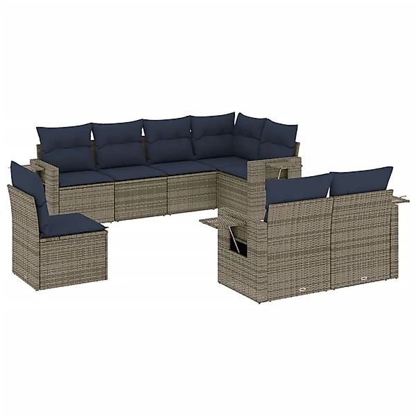vidaXL 8-Tlg Gartensofa-Set mit Kissen Grau Polyrattan 3220440 günstig online kaufen