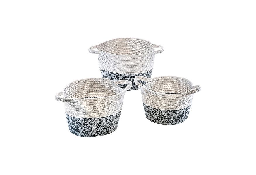 Kobolo Aufbewahrungskorb Baumwollkorb rund grau weiß mit Griffen 3er Set günstig online kaufen