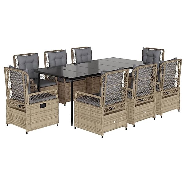 vidaXL 9-Tlg Garten-Essgruppe mit Kissen Beige Poly Rattan 3263005 günstig online kaufen