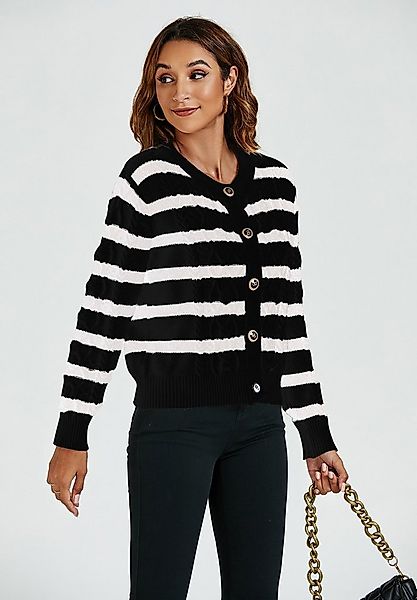 FS Collection Strickjacke Strickjacke Cardigan mit Streifenmuster aus Wollm günstig online kaufen