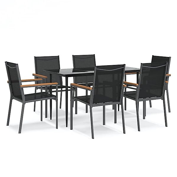 vidaXL 7-Tlg Garten-Essgruppe Schwarz Textilene und Stahl 3187036 günstig online kaufen