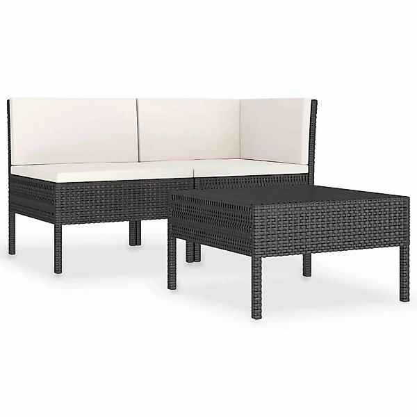 3-tlg. Garten-lounge-set Mit Auflagen Poly Rattan Schwarz günstig online kaufen