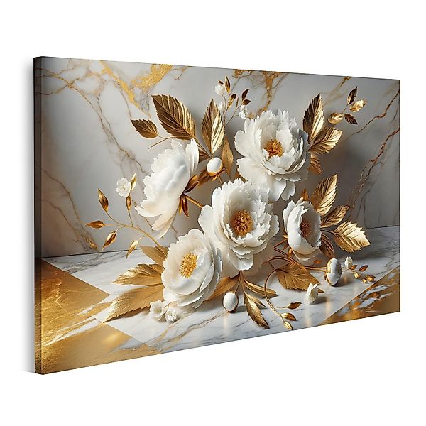 islandburner Leinwandbild Weiße Pfingstrosen und goldene günstig online kaufen