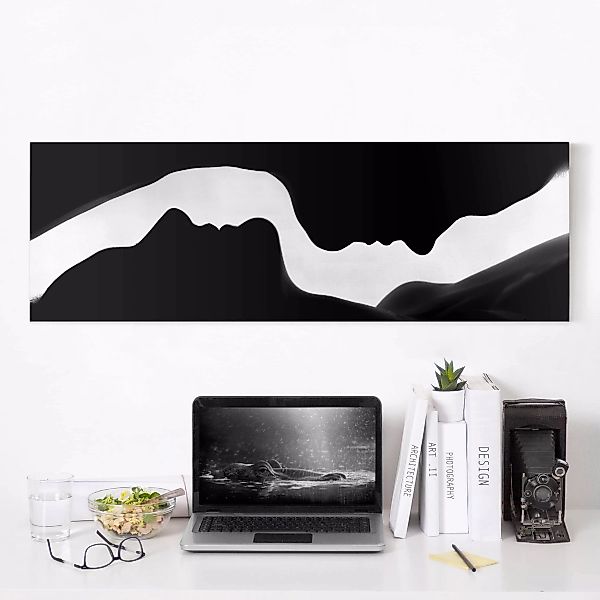 Leinwandbild Schwarz-Weiß - Panorama Silhouetten günstig online kaufen