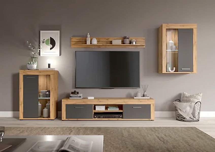 INOSIGN Wohnwand »Aosta, 4-tlg., bestehend aus: 2x Vitrine, Lowboard & Wand günstig online kaufen