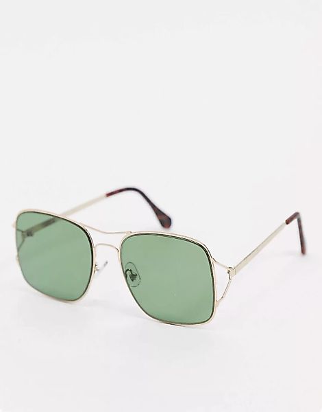 Liars & Lovers – Eckige Oversize-Pilotensonnenbrille mit grünen Gläsern-Gol günstig online kaufen