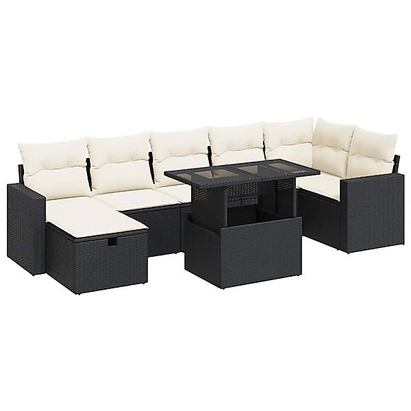 vidaXL 8-Tlg Garten-Sofagarnitur mit Kissen Schwarz Poly Rattan 3327826 günstig online kaufen