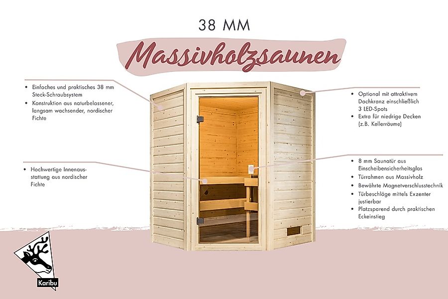 Karibu Sauna »"Anni" mit bronzierter Tür und Kranz, naturbelassen« aus hoch günstig online kaufen