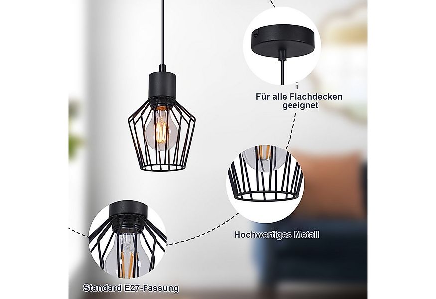 ZMH Pendelleuchte Esszimmer Schwarz 1 Flammig Industrie Esstisch Hängend La günstig online kaufen