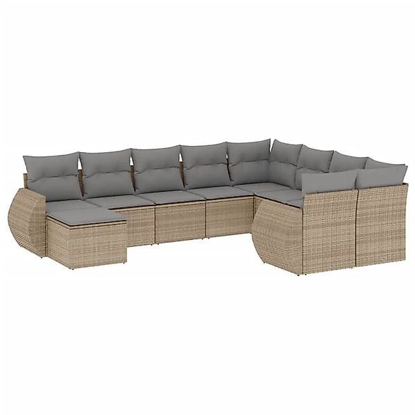 vidaXL 10-Tlg Garten-Sofagarnitur mit Kissen Beige Poly Rattan 3221858 günstig online kaufen