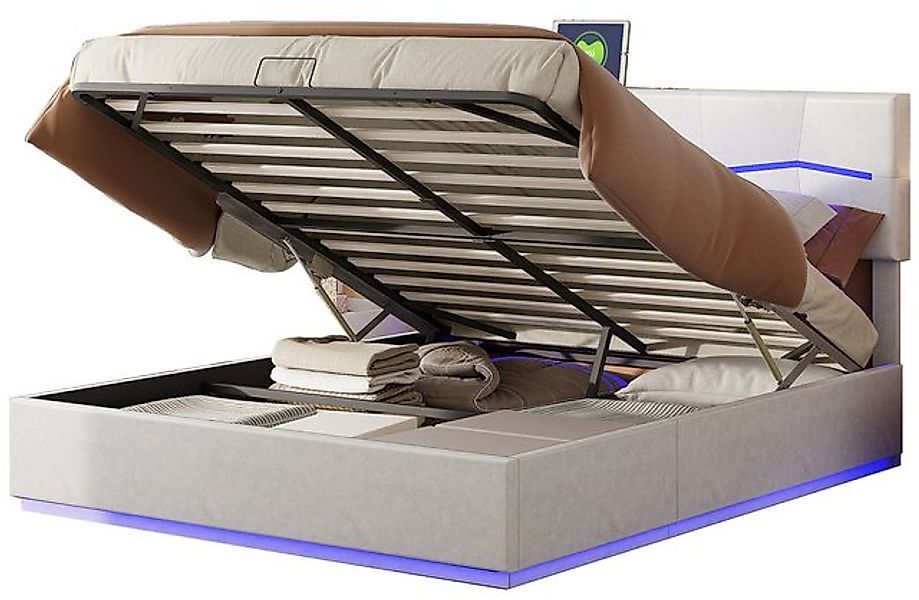 FUROKOY Polsterbett Doppelbett Stauraumbett mit USB+Type C und LED-Beleucht günstig online kaufen