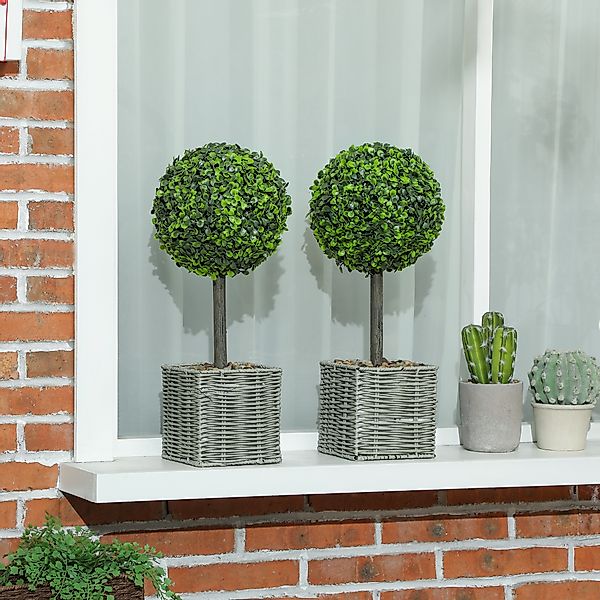 HOMCOM Künstliche Buchsbaum 2er-Set 50 cm Kunstpflanze mit Topf, Zierkiesel günstig online kaufen