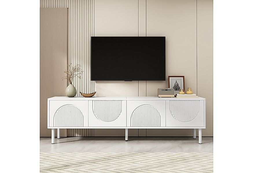 Merax Lowboard in Mattweiß mit 3D-Relief-Türen (Ideal für Wohnzimmer, Flur günstig online kaufen