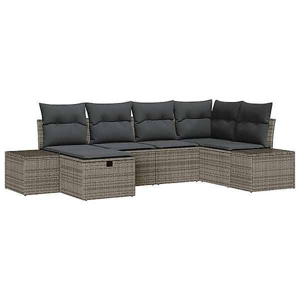 vidaXL Loungesofa 6-teilige Garten Sofa Set mit Kissen Grau Poly Rattan, 6 günstig online kaufen