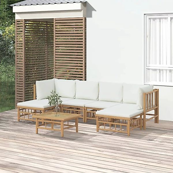 Vidaxl 7-tlg. Garten-lounge-set Mit Cremeweißen Kissen Bambus günstig online kaufen