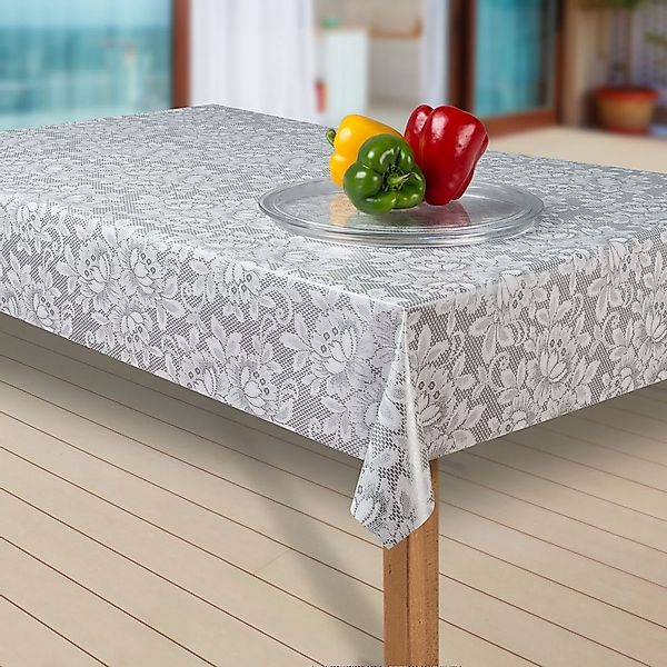 laro Tischdecke Wachstuch-Tischdecken Blumen grau weiss günstig online kaufen
