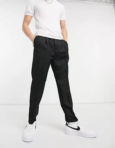 Topman – Schmal zulaufende Hose aus ausgeprägtem Twill in Schwarz günstig online kaufen