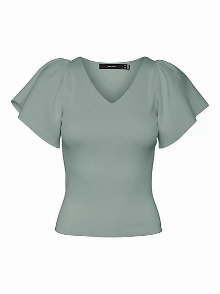 Vero Moda T-Shirt Geripptes Rüschen T-Shirt Kurzarm Strick Shirt VMGINNY 55 günstig online kaufen