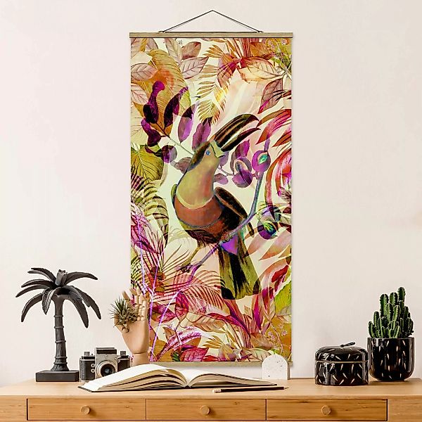 Stoffbild Blumen mit Posterleisten - Hochformat Bunte Collage - Tukan günstig online kaufen