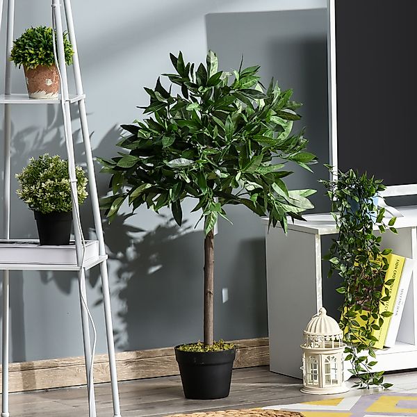 Outsunny 2er-Set Künstlicher Lorbeerbaum, 90 cm Kunstpflanzen im Zementtopf günstig online kaufen