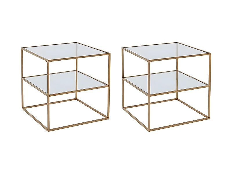 2er-Set Nachttische mit 1 Ablage - Glas & Stahl - Goldfarben - KOHANA günstig online kaufen