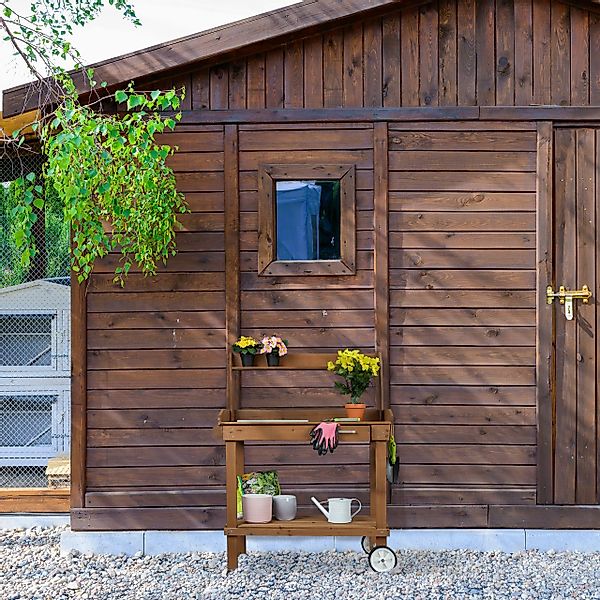 relaxdays Pflanztisch Brauner Pflanztisch mit Rollen günstig online kaufen