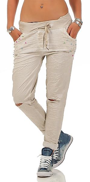 Mississhop Chinohose Trendige Jogger-Hose mit Print & Patches – Bequem günstig online kaufen