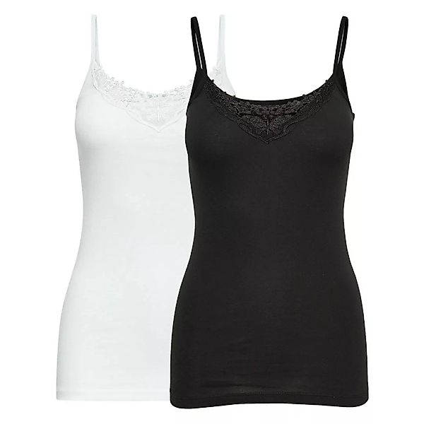 Only Kira Life Lace 2 Units Ärmelloses T-shirt XS Black / White günstig online kaufen