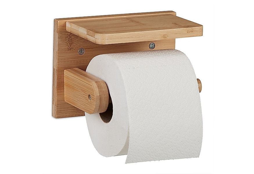 relaxdays Toilettenpapierhalter Bambus Toilettenpapierhalter mit Ablage günstig online kaufen