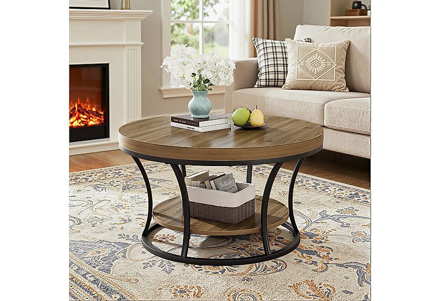 TWSOUL Couchtisch Rund Wohnzimmertisch mit Ablage, Industrial Beistelltisch günstig online kaufen