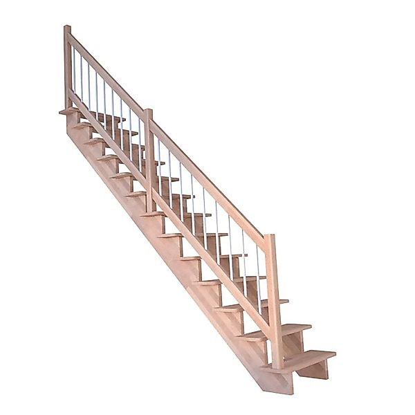 Treppe Lindos Pro Buche Gerade 80 cm Holz-Edelstahl-Geländer Weiß FSC® günstig online kaufen