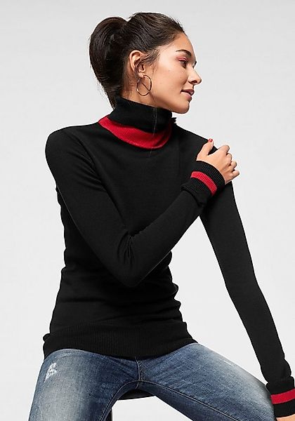AJC Rollkragenpullover Feinstrick mit trendy Kontraststreifen günstig online kaufen