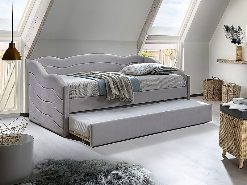 Ausziehbett mit Matratze 2 x 90 x 190 cm - Samt - Beige - LENVIA günstig online kaufen