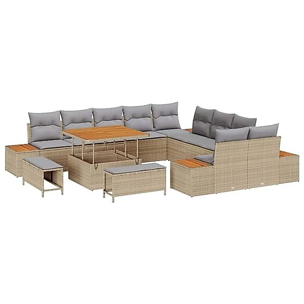 vidaXL Gartensofa-set mit Kissen mit Speicher 13-Tlg Beige Poly-Rattan 3364 günstig online kaufen