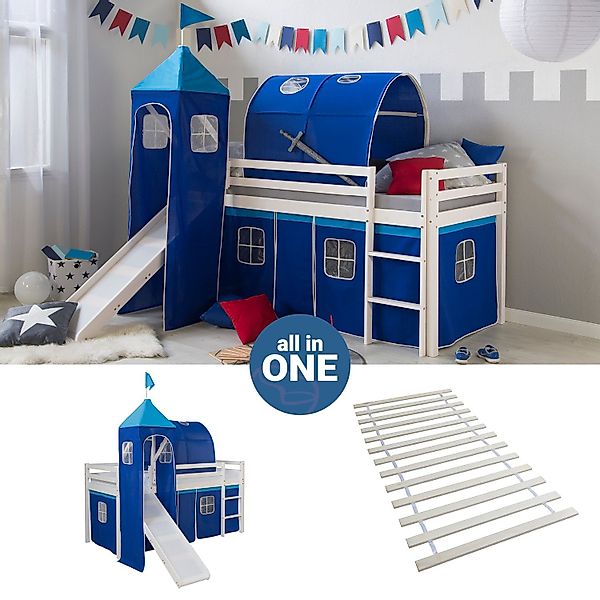 Homestyle4u Hochbett 90x200 mit Vorhang Stockbett günstig online kaufen