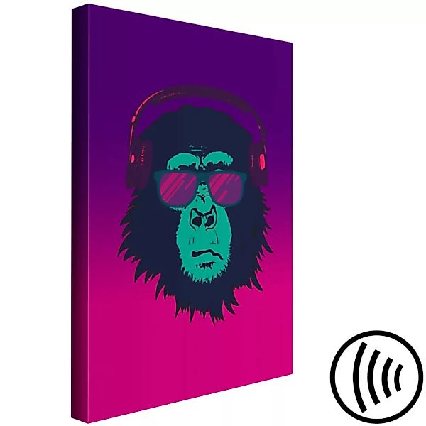 Leinwandbild Affe mit Brille und Kopfhörer - lustige Abstraktion rosa Farbt günstig online kaufen