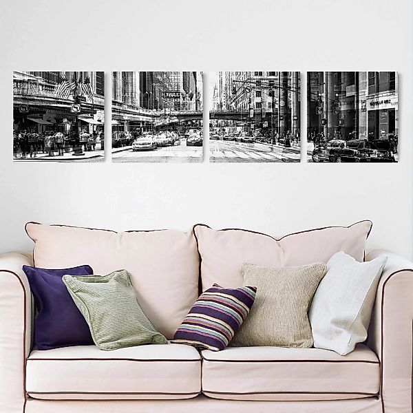 4-teiliges Leinwandbild New York - Quadrat NYC Urban schwarz-weiss günstig online kaufen