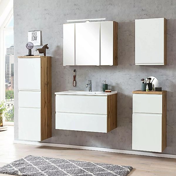 Badmöbel Set mit Waschbecken, Wotan Eiche Nb. mit weiß matt, VASTO-03-WHITE günstig online kaufen