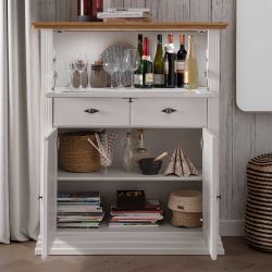 Barschrank in Weiß gewachst und Eichefarben geölt Landhausstil günstig online kaufen