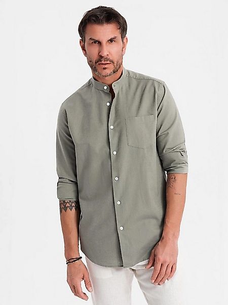 OMBRE Langarmhemd Herren Leinenhemd mit Stehkragen und Tasche REGULAR FIT günstig online kaufen