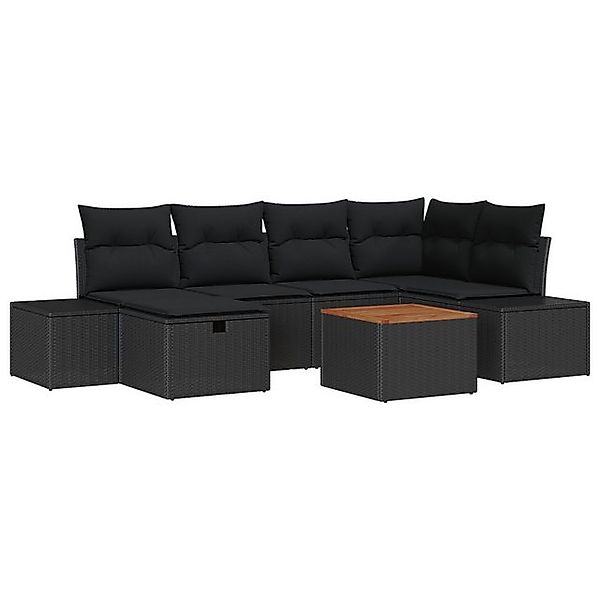 vidaXL Loungesofa 7-teiliges Garten-Sofa-Set mit Kissen Schwarz Poly-Rattan günstig online kaufen