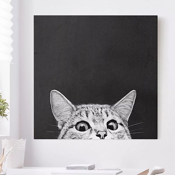 Leinwandbild Tiere - Quadrat Illustration Katze Schwarz Weiß Zeichnung günstig online kaufen